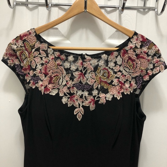 XSCAPE Gown Black with Floral Embroidery & Stones - Picture 3 of 15